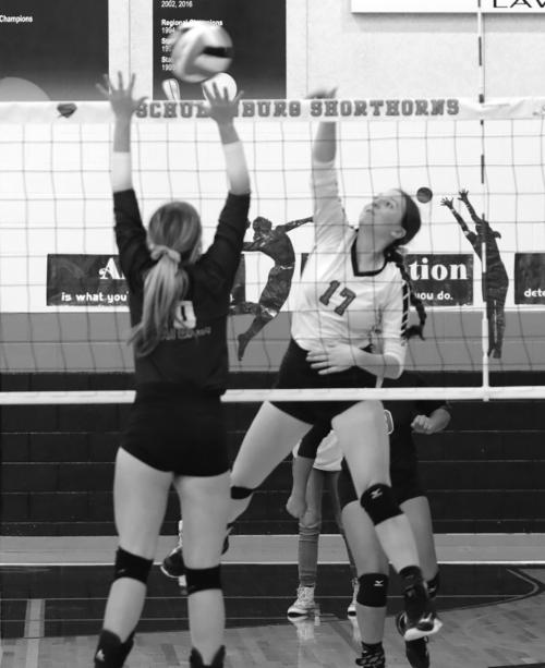 Schulenburg’s Mackenzie Kunschick spikes a ball in Friday’s victory over Flatonia. Photo by Audrey Kristynik