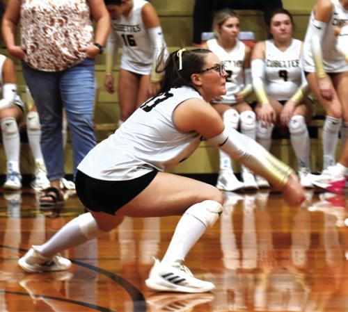 Round Top-Carmine’s Avery Lamson passes the ball in the Cubettes’ victory Thursday over Weimar. Photo by Paul Kipp