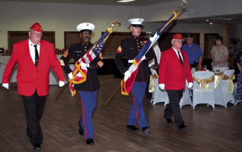 Members of the Colorado Valley Detachment of the Marine Corps League posted the colors at the beginning of the event. Pictured are (from left) David Wyman, Willie Matthews, Montana Olle, Richard Chance.