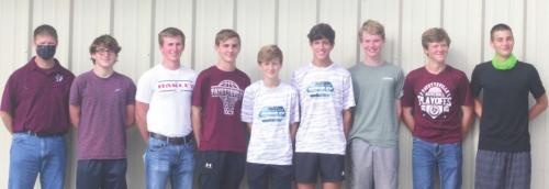 The members of the Fayetteville boys cross country team: Coach Mitch Madden, Austin Townsley, Logan Fritsch, Ty Knight, Cole Fenhaus, Keagan Supak, Cash Smith, Jake Kubala, Kolton Vasut. Not shown, Jose Aparicio. Photo by Brian Pierson