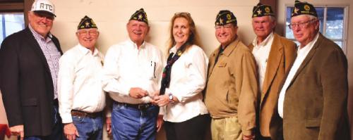 RT-C Foundation Board President Jerry Schatte, Financial Officer Frank Williams, RT-C Education Foundation Executive Director Dr. Linda Patterson, Adjutant Dr. Bruce Bockhorn, Chaplain Al Gross, Vice Commander Marvin Wessels, and Post Commander Lyn Reavis.