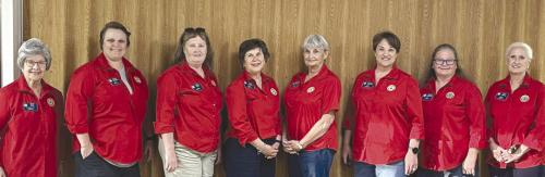 Pictured are American Legion Auxiliary Unit 102 Officers: Stacy Ryza, outgoing Secretary/Treasurer; Mikayla Sanders, Sergeant at Arms; Laura Jones, Historian Co-chair; Lorie Winkler, Historian Chairperson; Peggy Pfeiffer, Treasurer; Jennifer Sanders, Secretary; Phyllis Chavarria, Auxiliary Unit Vice President; Mary Battle, Auxiliary Unit President.