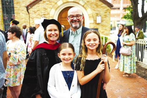 Pastor Jen Kindsvatter graduated from Austin Presbyterian Theological Seminary on May 17, with her Doctor of Ministry degree. Jen serves as the pastor of Shared Lutheran Ministry of Fayette County. She is pictured here with her spouse, Matt, and their daughters Emma and Lily.