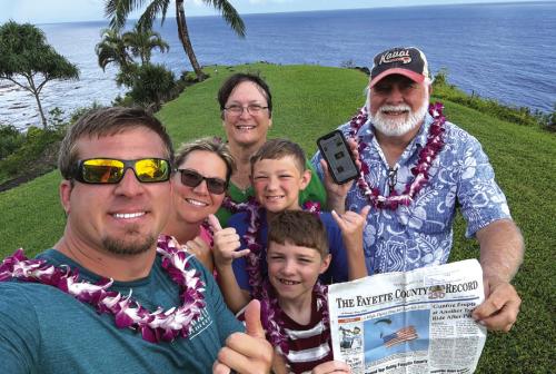 Gary and Gale Lincke recently travelled to Kauai, Hawaii, where they spent time resting and relaxing. They were joined by their family, who brought the most recent copy of the Fayette County Record for them. Gary and Gale stayed up to date with the Record online and the Record Breaking newsletter they receive three times a week as well.