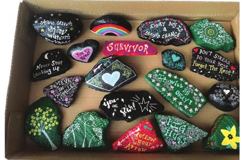Katy Michalke and her family’s box of rocks, which are soon to be hid around La Grange.