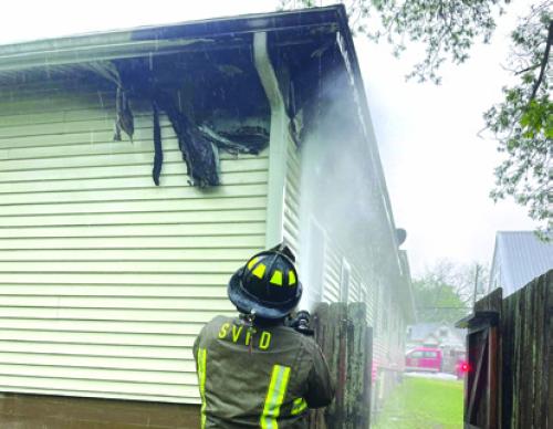 Lightning sparked a house fire at the 500 block of Baumgarten Street Sunday. Schulenburg volunteer firefighters limited the fire to a corner of the garage.