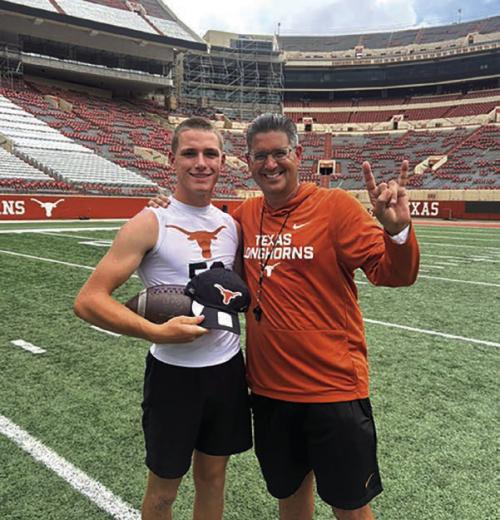 La Grange senior-to-be Colt Jobb attended the University of Texas Specialist Camp Thursday, June 4 and was the best punter at the camp. He is pictured with Jeff Banks, the UT Special Teams Coach.