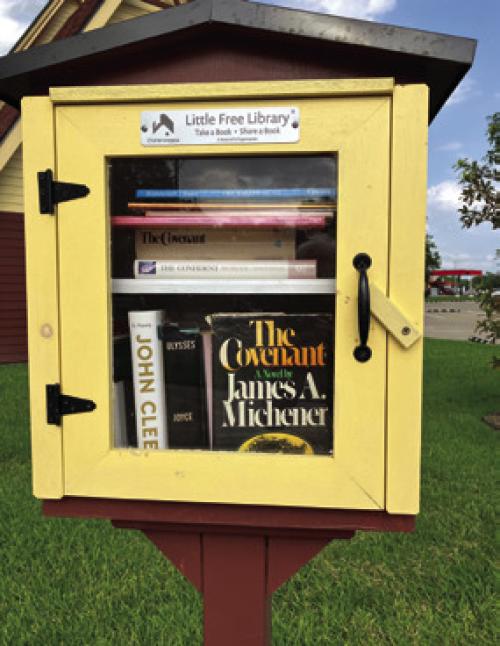 The new LIttle Free Library out front of the St. James’ Church.