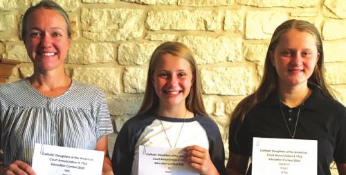Left to right: Brianne Bernsen, Aubri Bernsen and Katelyn Bernsen. Division 2 (Grades 6-7-8) Art: 1st Aubri Bernsen; Division 3 (Grades 9-10-11-12) Poetry: 1st Katelyn Bernsen; Division 3 (Grades 9-10-11-12) Essay: 1st Katelyn Bernsen; Division 3 (Grades 9-10-11-12) Computer Art: 1st Katelyn Bernsen; Division 4 (Adult Cda Members) Poetry: 1st Brianne Bernsen