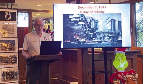Charlie Murray of the Texas Heroes Museum gave a program on “December 7th, 1941 A Day of Infamy” at the Smith-McMillan Chapter, DAR Annual Christmas Luncheon.