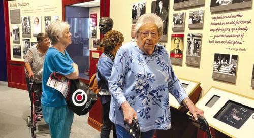 Senior Connections members enjoying a walk through the George H. W. Bush Presidential Museum on the campus of Texas A&amp;M University.