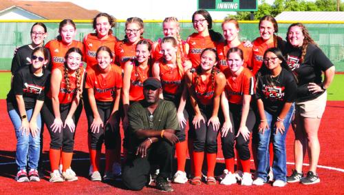 The members of the Schulenburg softball team pose after Saturday’s playoff clinching victory over Charlotte. Photos by Audrey Kristynik