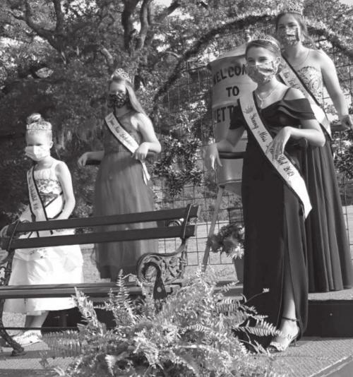 The Fayetteville Chamber of Commerce Lickskillet float won second place in the Round Top Fourth of July Parade last Saturday. Pictured here are Sawyer Mau-Little Miss, Harper Mau-Junior Miss, Whitney Bradley-Young Miss and Julie Korenek-Queen.