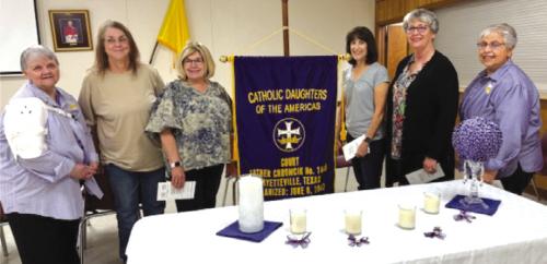 New member installation of the Fayettevile CDA, Court Chromcik No. 1440. Pictured from left are Regent Donna Shula and new members Veronica Miller, Kerry Radley, Elisabeth Eickhoff, Pat Walker and District Deputy Rosa Galipp.