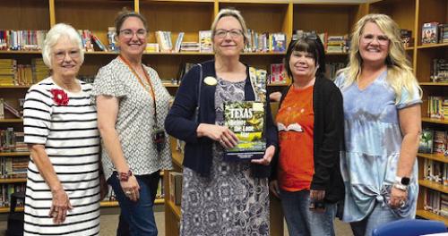 Schulenburg Elementary School: Carolyn Caflisch, Regent, Smith-McMillan Chapter, NSDAR; Stacy Fogle, 4th grade Language Arts Teacher; Kim Joost, Chapter Librarian, Smith-McMillan Chapter, NSDAR; Monica Berger, Schulenburg Elementary Library; Dr. Angie Westerfield, Principal, Schulenburg Elementary.