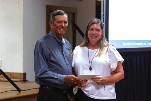 CASA of Bastrop, Fayette, and Lee Counties received a $5,000 grant from FEC and CoBank. Pictured above are FEC Board President David Lehmann and CASA Executive Director Kristi Bauer.