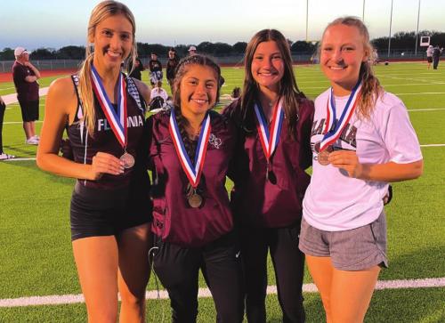 4x100 relay 4th place: Braidy Fike, Arely Lopez, Avalon Saavedra, and Katherine Bruns.