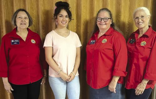 Pictured left to right: Marilyn Kothmann, Girls State Selection Committee; Emma Anderson, Girls State representative for American Legion Auxiliary Unit 102; Phyllis Chavarria, Girls State Selection Committee; Mary Battle, Auxiliary Unit President.
