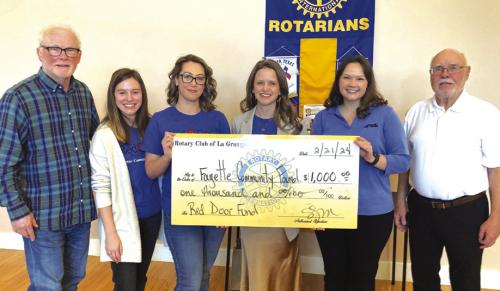 The Red Door Fund received a $1,000 grant in February from the La Grange Rotary Club. From left are Don Jones; Fayette Community Foundation leaders Ashleigh Parks, Susanna Mikulin and Cheryl Pekar; Rotary president-elect Hannah Janda and Rotary past president Mike Coppinger.