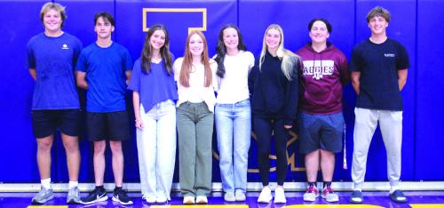 La Grange High School academic honorees, left to right: Luke Anderson, Grayson Owens, Kaedyn Otto, Caleigh Brock, Eleanor Carey, Kylie Trlicek, Kameron Behrens and Caleb Norwood.