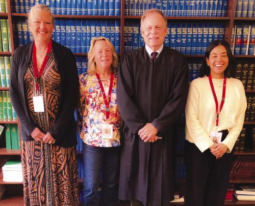 Pictured from left: Kirstin Barnhart, Christi Wagner, Judge Eskew, and Sarah Oviedo.