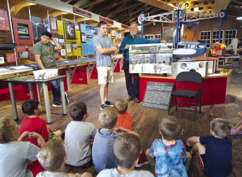 Professional pilots, Garrett Olive and Jimmy Jacobs teach Stanzel Co-Pilots all about the aviation sic pack – six gauges that help a pilot prepare to take off and to maintain safety in flight.