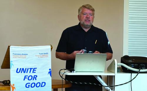 Sam Wilson spoke to the La Grange Rotary Club last week about the Tach-Tech3 Foundation, a non-profit he launched to provide local students with career pathways through classic car restoration. Photo by Regina Keilers