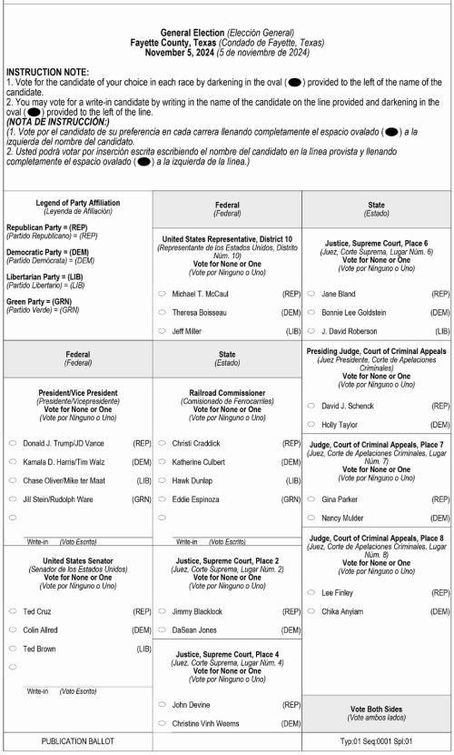 Sample Ballot For Nov. 5 Election