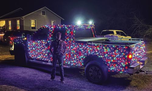 Charlie O’Brien, of Dobbin, got lots of attention when he drove his truck, completely covered in Christmas lights, to La Grange for a Christmas Eve celebration with family. O’Brien was so meticulous with his work that all four doors of the truck could still be opened and so could the tailgate. O’Brien is the son of Wanda (Wick) and Tim O’Brien, and the grandson of Leo and Barbara Wick.