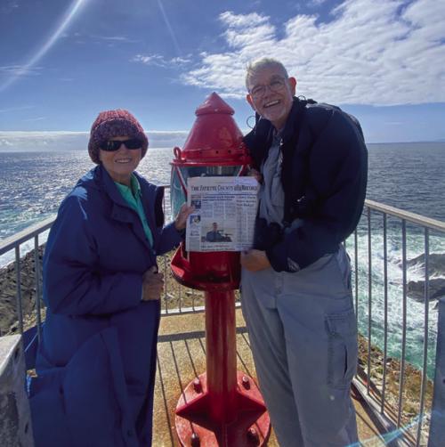 Michale and Linda Gatlin took a 12-day trip this summer to Ireland. They covered the entire country with one of their daughters and her family. They are pictured above with the Record at Mizen Head in the extreme southwest corner of Ireland. They are pictured below at the Titanic Exhibit in Belfast in Northern Ireland. “It was a highly memorable and enjoyable trip,” they said.