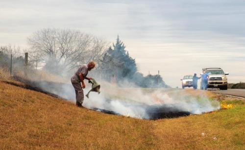 Passerby Stops to Help With Grass Fire