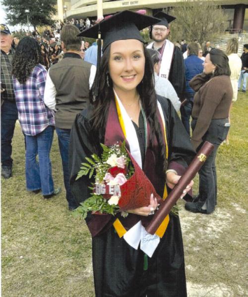 Blayne Bippert graduated with Magna Cum Laude honors from Texas A&amp;M University on Dec. 12. The Latin honor distinction of Magna Cum Laude is awarded to students graduating with a GPA of 3.7-3.899. Blayne earned a BA in Horticulture with a floral design certification and a minor in Hospitality Management. Blayne is the daughter of Charles and Carolyn Bippert.