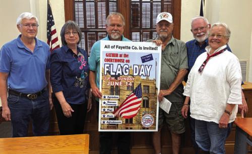 Shown here are some members of the Fayette County’s America 250 Planning Committee, who discussed Flag Day events last week. Left to right – Charlie Murray, Helen Niesner, Jesse Lednicky, Glenn Altwein, Larry Jackson and Sally Reynolds. Photo by Meadow Taylor-Marklin