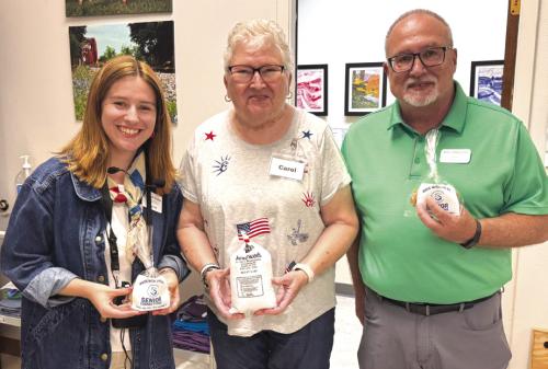 Ashleigh Parks and Ray Langlios with Greater Fayette Community Foundation surveyed our members recently, and then stayed to play bingo. Carol Seigel was the lucky winner of the blackout prize, winning two pounds of ground beef from the Texas Beef Initiative.