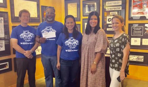 Pictured from left: Shalor Townzen, Current CCHFH Board President; Rev Kenneth Wicks, Past CCHFH Board President; Charmaine Katz, CCHFH Executive Director; Melanie Ramirez, SFF Program Director, Cheryl Pekar, SFF CEO.