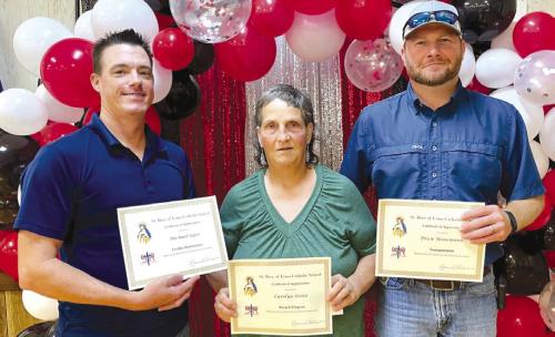 St. Rose of Lima School shares its sincere appreciation to its selfless volunteers. Three individuals were recognized at the annual Awards Banquet on Tuesday May 21: (from left) Michael Seger Facilities Maintenance; Carolyn Osina, Recycling Program; and Drew Brossmann, Transportation.