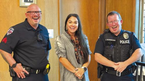 Sergeant Josh Jones and Lauren Dahse-Administrative Assistant and Officer Jimmy Schneider with the Weimar Police Department visited Senior Connections to talk about scam prevention.