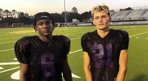 La Grange High School senior weapons Dillan Johnson and Klayton Michalka after last Thursday’s scrimmage. Photo by Jeff Wick