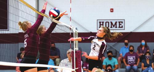 Flatonia’s Carly Bonds gets a solid hit past the Lady Brahma defense in Tuesday night’s match. Photos by Stephanie Steinhauser