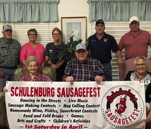 The Schulenburg Sausagefest will honor the Curtis Guentert Family as the 2025 Best Wurst Family. The family operated a custom butcher shop and catering business in Schulenburg for many years, and they were wellknown for their delicious homemade sausage. Pictured are (front, from left) Jeanette Guentert, Curtis Guentert, Tootsie Adams, (back) Darryl Guentert, Audrey Kristynik, Mary Krupala, Darren Guentert and Terry Guentert.