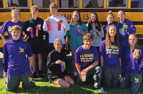 Members of the La Grange swim team after the Roy and Jean Potts Invitational.