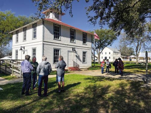 Members of the public waited outside for nearly two hours while the Round Top Town Council met in executive session to discuss the County’s proposal for the old precinct courthouse. Photos by Andy Behlen