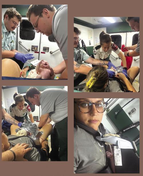 Photos of Halee Neiser delivering her baby girl, Tess, in the back of an ambulance June 28. Photos courtesy of Halee Neiser