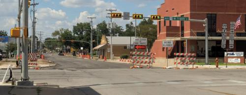 The long-closed section of Highway 77 through downtown La Grange looks almost ready to reopen in this photo taken Tuesday morning. Photo by Andy Behlen