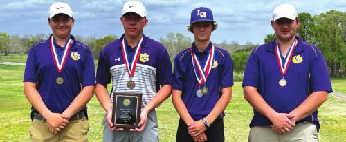 The La Grange district champ boys golf team, left to right: Gavin Hollek, Grant Hollek, Braxton Dahse and Walker Hightower.