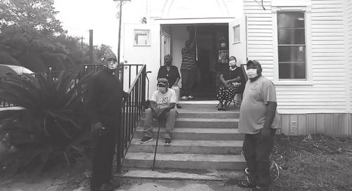 Church Members from left to right: Pastor, Herman Powell Jr. Bro. Charles Martin, Sis. Pasty Ogelsby, Bro. Freddie Ellison (bell ringer), Bro. Eddie Ellison, Bro. Ronzelle Jones, Sis. Brenda Mann Brown (member of Mount Arie Missionary Baptist), and behind the camera First Lady Mary Jo Powell.