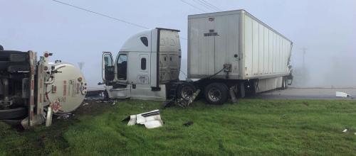 A wreck at SH 71 near Airport Rd. in front of Carlton Industries involved several 18-wheelers, including a tanker that spilled 7,200 gallons of diesel. Photo courtesy of the La Grange Volunteer FIre Department