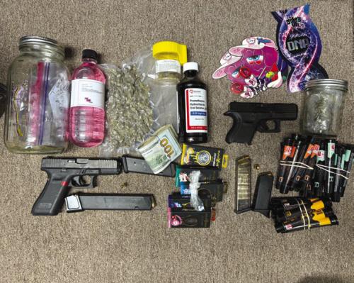 Drug Interdiction Sgt. Randy Thumann and K9 Kolt located over a pound of Marijuana, several Oxycodone pills, Promethazine, multiple Marijuana Vape pens during a traffic stop near Carmine.