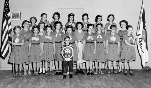 Posed photo of a troop of La Grange Girl Scouts in 1958. Courtesy of the Fayette Heritage Museum and Archives