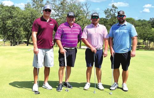 The winning golf team at the Turtle S’Wing &amp; Shoot Tournament was sponsored by Chuck Brown Ford and included Tommy Brown, Adam Besetzny, Kenny Helmcamp, and Clayton Besetzny.